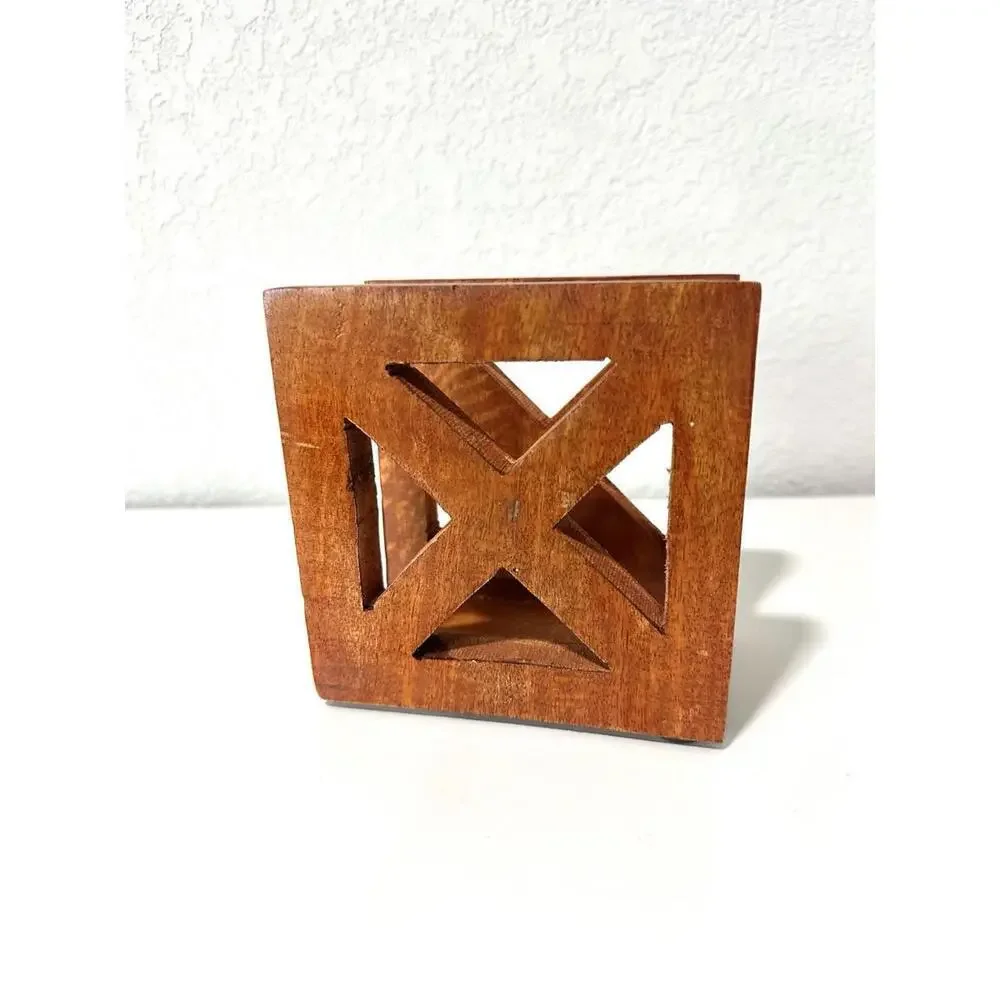Unbranded Wooden Napkin Holder Handmade Reddish Wood X Design Rustic Farmhouse